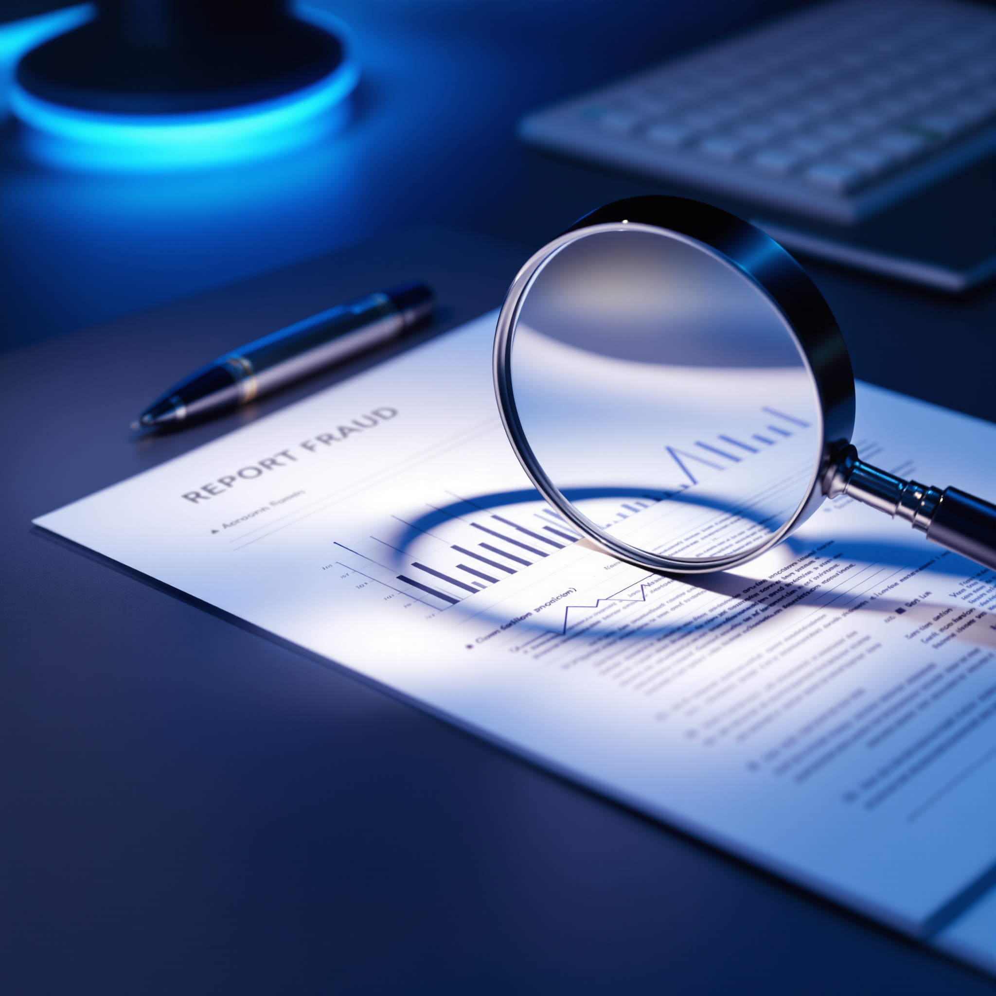 Loupe sur un rapport imprimé symbolisant le signalement de fraudes