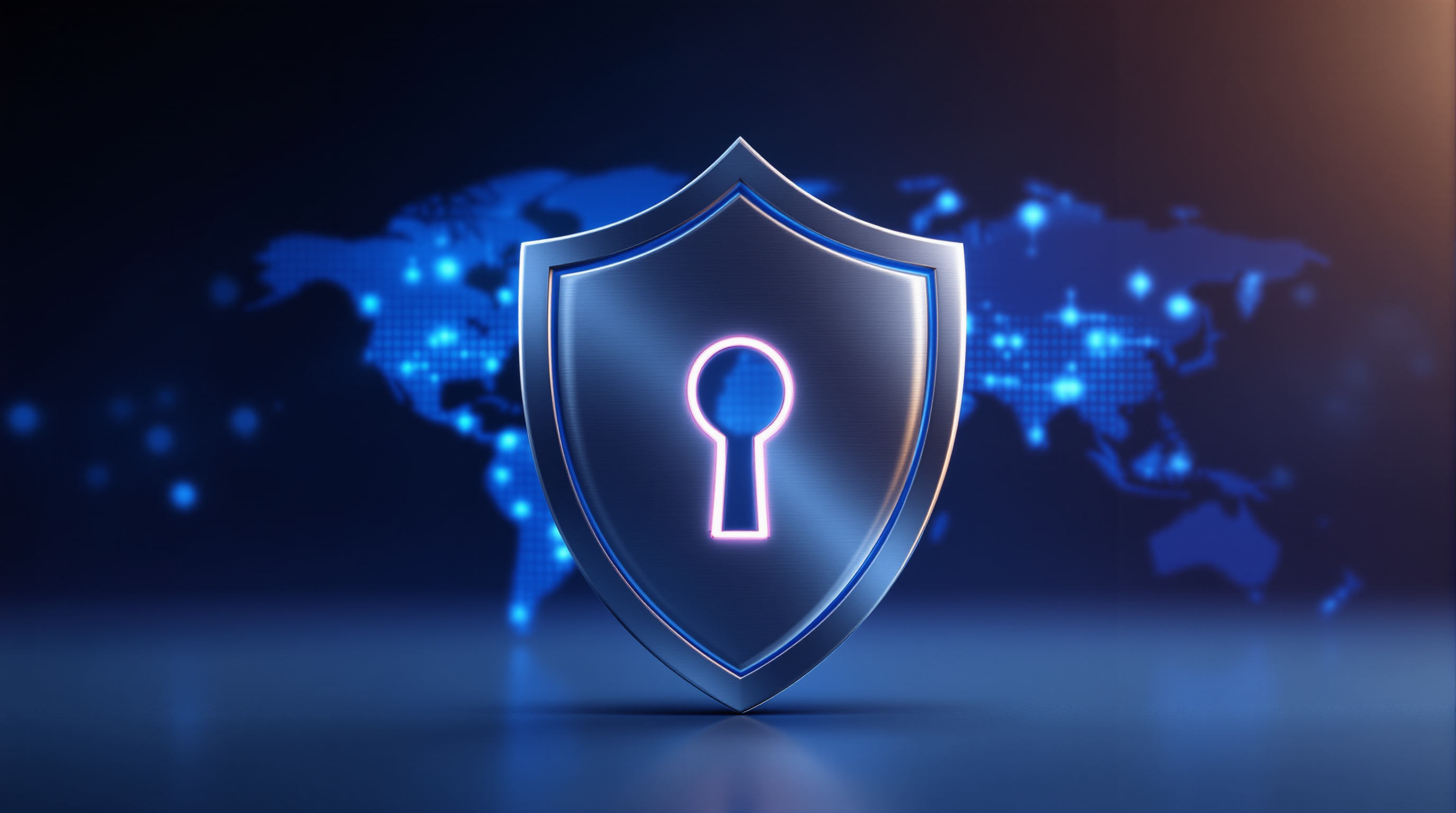 Bouclier de sécurité devant une carte du monde, vigilance internationale